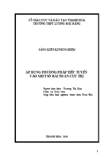 Sáng kiến kinh nghiệm Áp dụng phương pháp tiếp tuyến vào một số bài toán cực trị