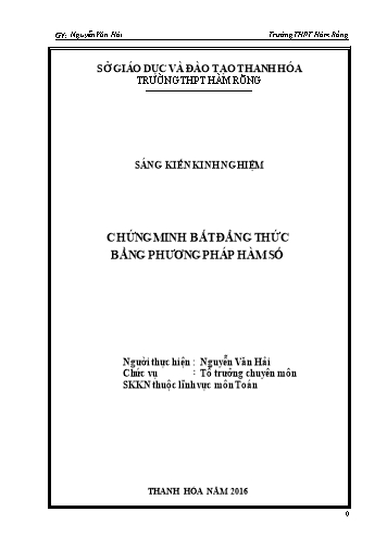 Sáng kiến kinh nghiệm Chứng minh bất đẳng thức bằng phương pháp hàm số