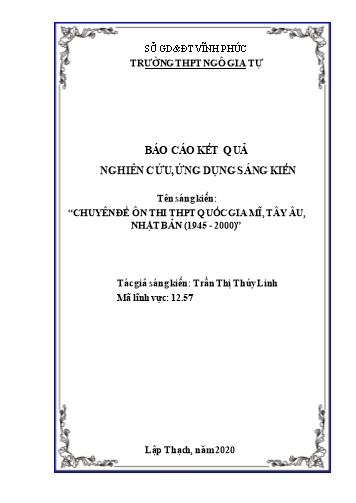 Sáng kiến kinh nghiệm Chuyên đề ôn thi THPT Quốc gia Mĩ, Tây Âu, Nhật Bản (1945-2000)