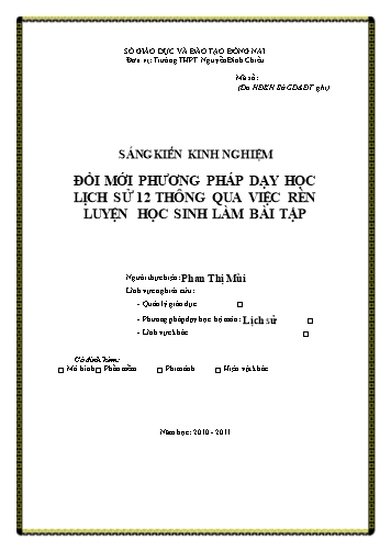 Sáng kiến kinh nghiệm Đổi mới phương pháp dạy học Lịch sử 12 thông qua việc rèn luyện học sinh làm bài tập