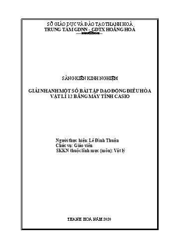 Sáng kiến kinh nghiệm Giải nhanh một số bài tập dao động điều hòa Vật lý 12 bằng máy tính Casio