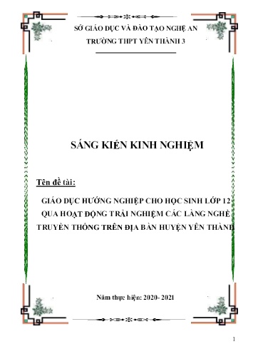 Sáng kiến kinh nghiệm Giáo dục hướng nghiệp cho học sinh lớp 12 qua tổ chức hoạt động trải nghiệm các làng nghề truyền thống trên địa bàn huyện Yên Thành