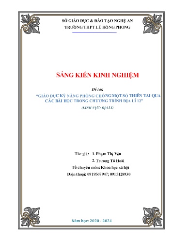 Sáng kiến kinh nghiệm Giáo dục kỹ năng phòng chống một số thiên tai ở Việt Nam qua các bài học trong chương trình Địa lí lớp 12