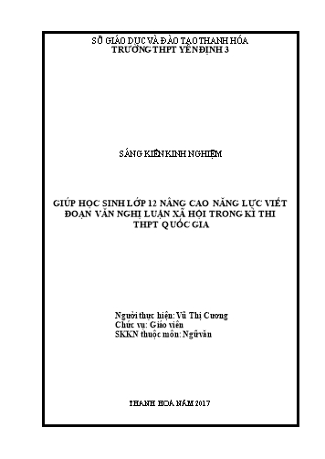 Sáng kiến kinh nghiệm Giúp học sinh lớp 12 nâng cao năng lực viết đoạn văn nghị luận xã hội trong kì thi Trung học phổ thông quốc gia