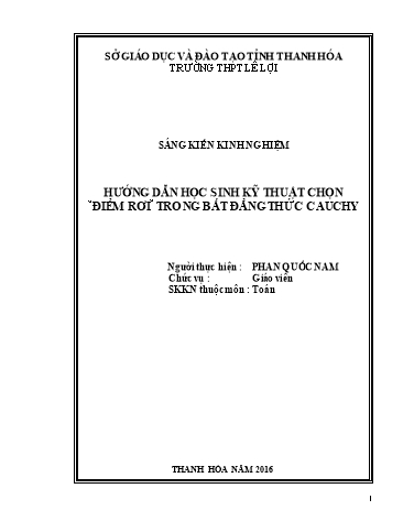 Sáng kiến kinh nghiệm Hướng dẫn học sinh kỹ thuật chọn “điểm rơi” trong bất đẳng thức Cauchy