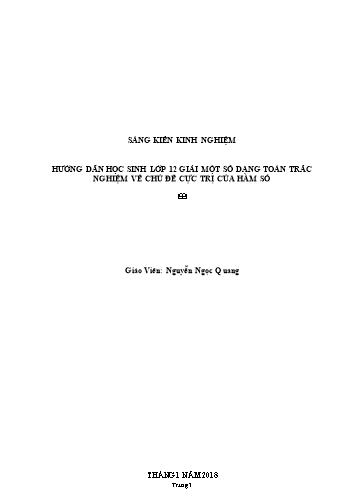 Sáng kiến kinh nghiệm Hướng dẫn học sinh lớp 12 giải một số dạng toán trắc nghiệm về chủ đề cực trị của hàm số