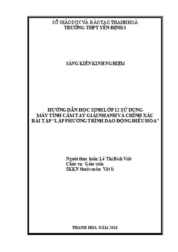 Sáng kiến kinh nghiệm Hướng dẫn học sinh lớp 12 sử dụng máy tính cầm tay giải nhanh và chính xác bài tập “Lập phương trình dao động điều hòa”