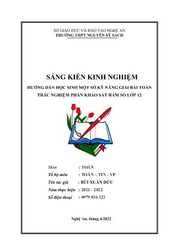 Sáng kiến kinh nghiệm Hướng dẫn học sinh một số kỹ năng giải bài toán trắc nghiệm phần khảo sát hàm số lớp 12