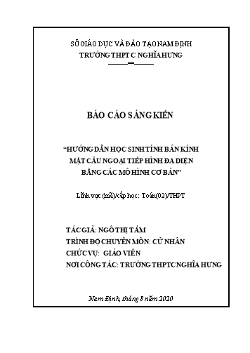 Sáng kiến kinh nghiệm Hướng dẫn học sinh tính bán kính mặt cầu ngoại tiếp hình đa diện bằng các mô hình cơ bản