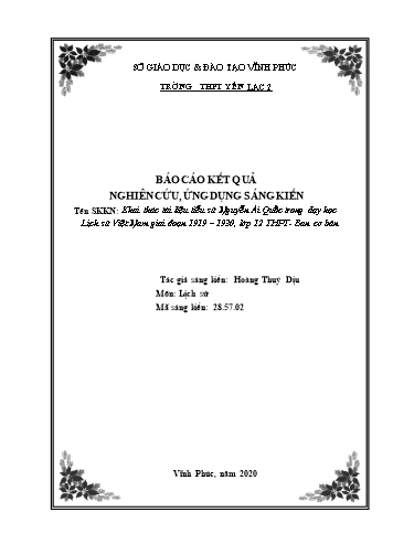 Sáng kiến kinh nghiệm Khai thác tài liệu tiểu sử Nguyễn Ái Quốc trong dạy học Lịch sử Việt Nam giai đoạn 1919-1930, lớp 12 THPT - Ban cơ bản