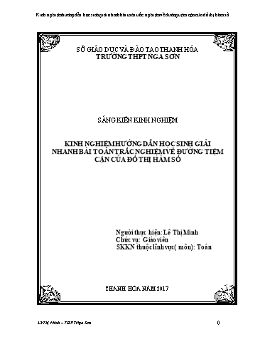 Sáng kiến kinh nghiệm Kinh nghiệm hướng dẫn học sinh giải nhanh bài toán trắc nghiệm về đường tiệm cận của đồ thị hàm số