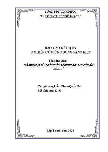 Sáng kiến kinh nghiệm Kỹ thuật đọc bảng biến thiên, đồ thị xét tính đơn điệu của hàm số