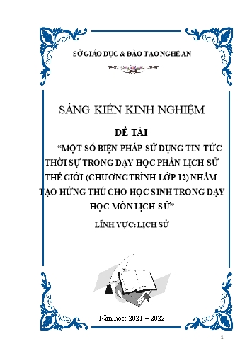 Sáng kiến kinh nghiệm Một số biện pháp sử dụng tin tức thời sự trong dạy học phần Lịch sử thế giới (chương trình lớp 12) nhằm tạo hứng thú cho học sinh trong dạy học môn Lịch sử