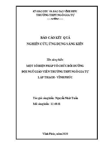 Sáng kiến kinh nghiệm Một số biện pháp tổ chức bồi dưỡng đội ngũ giáo viên Trường THPT Ngô Gia Tự huyện Lập Thạch, tỉnh Vĩnh Phúc
