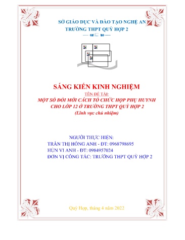 Sáng kiến kinh nghiệm Một số đổi mới cách tổ chức họp phụ huynh cho lớp 12 ở trường THPT Quỳ Hợp 2