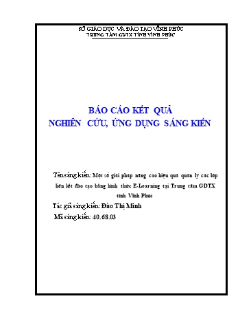 Sáng kiến kinh nghiệm Một số giải pháp nâng cao hiệu quả quản lý các lớp liên kết đào tạo bằng hình thức E-Learning tại Trung tâm GDTX tỉnh Vĩnh Phúc