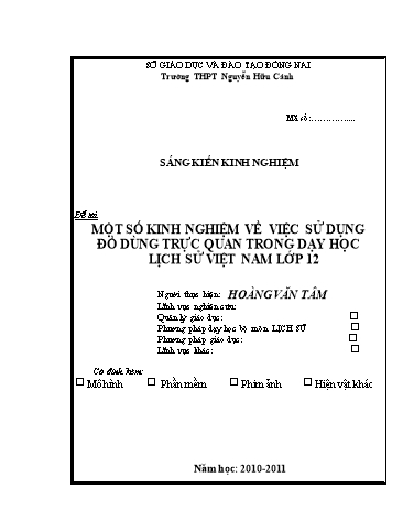 Sáng kiến kinh nghiệm Một số kinh nghiệm về việc sử dụng đồ dùng trực quan trong dạy học lịch sử Việt Nam lớp 12