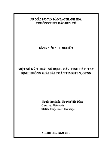 Sáng kiến kinh nghiệm Một số kỹ thuật sử dụng máy tính cầm tay định hướng giải bài toán tìm gía trị lớn nhất, giá trị nhỏ nhất