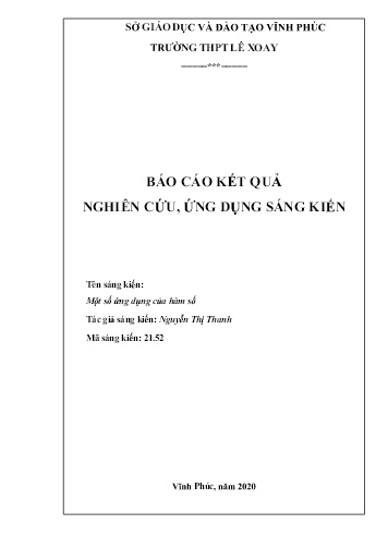 Sáng kiến kinh nghiệm Một số ứng dụng của hàm số