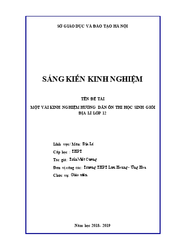 Sáng kiến kinh nghiệm Một vài kinh nghiệm hướng dẫn học sinh ôn thi học sinh giỏi Địa lí lớp 12