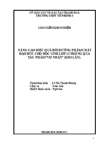 Sáng kiến kinh nghiệm Nâng cao hiệu quả bồi dưỡng phẩm chất đạo đức cho học sinh lớp 12 thông qua đoạn trích “Vợ nhặt” (Kim Lân)