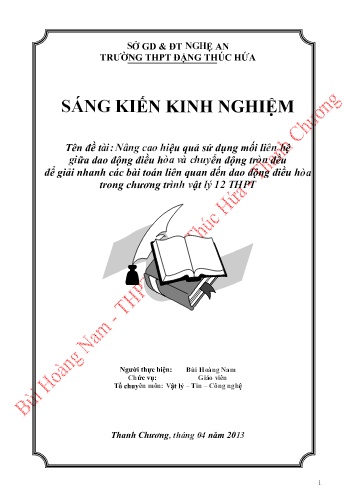 Sáng kiến kinh nghiệm Nâng cao hiệu quả sử dụng mối liên hệ giữa dao động điều hòa và chuyển động tròn đều để giải nhanh các bài toán liên quan đến dao động điều hòa trong chương trình Vật lý 12 THPT