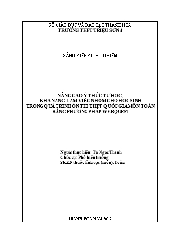 Sáng kiến kinh nghiệm Nâng cao ý thực tự học, khả năng làm việc nhóm cho học sinh trong quá trình ôn thi THPT Quốc gia môn Toán bằng phương pháp WebQuest