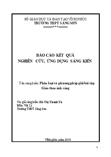 Sáng kiến kinh nghiệm Phân loại và phương pháp giải bài tập Giao thoa ánh sáng