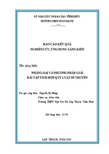 Sáng kiến kinh nghiệm Phân loại và phương pháp giải bài tập tích hợp quy luật di truyền