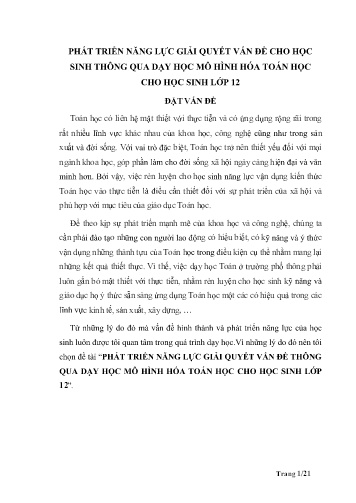 Sáng kiến kinh nghiệm Phát triển năng lực giải quyết vấn đề cho học sinh thông qua dạy học mô hình hóa toán học cho học sinh lớp 12