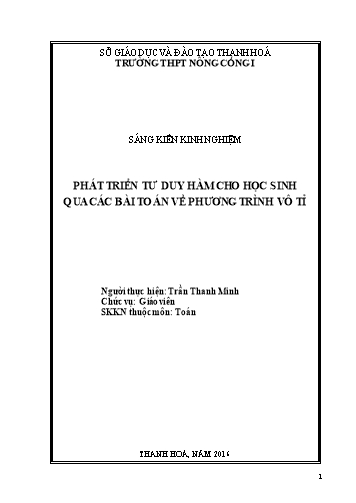 Sáng kiến kinh nghiệm Phát triển tư duy hàm cho học sinh qua các bài toán về phương trình vô tỉ