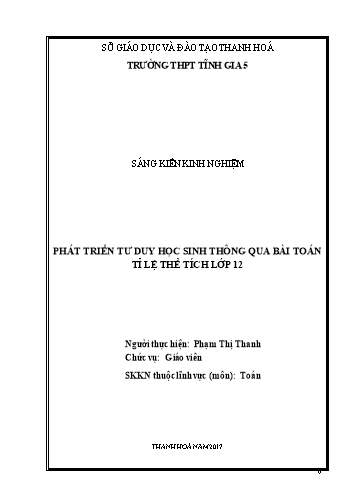 Sáng kiến kinh nghiệm Phát triển tư duy học sinh thông qua bài toán tỉ lệ thể tích lớp 12