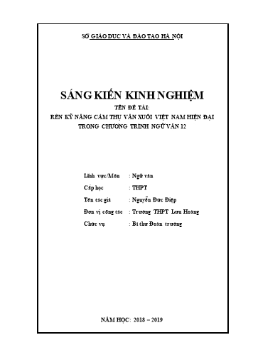 Sáng kiến kinh nghiệm Rèn kỹ năng cảm thụ văn xuôi Việt Nam hiện đại trong chương trình Ngữ văn 12