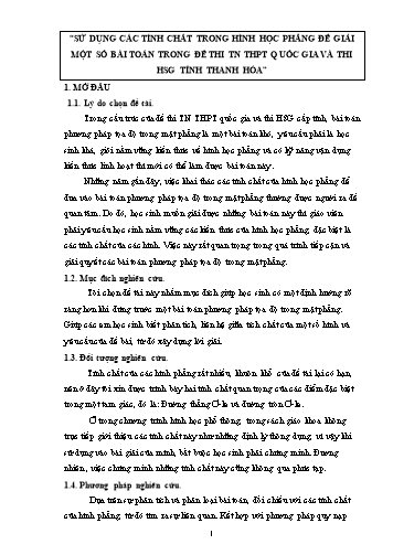 Sáng kiến kinh nghiệm Sử dụng các tính chất trong hình học phẳng để giải một số bài toán trong đề thi tốt nghiệp THPT Quốc gia và thi học sinh giỏi tỉnh Thanh Hóa