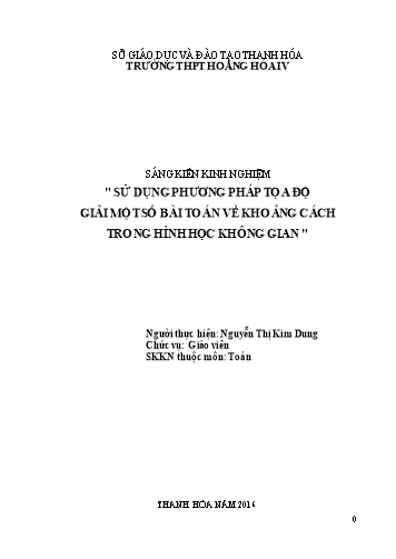 Sáng kiến kinh nghiệm Sử dụng phương pháp tọa độ giải một số bài toán về khoảng cách trong hình học không gian