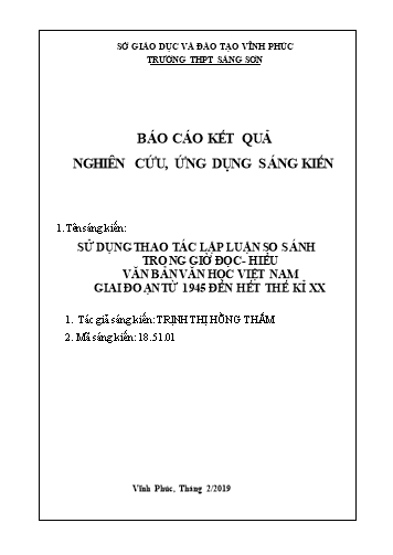 Sáng kiến kinh nghiệm Sử dụng thao tác lập luận so sánh trong giờ đọc hiểu văn bản văn học Việt Nam giai đoạn từ 1945 đến hết thế kỉ XX