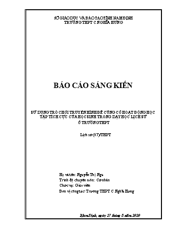 Sáng kiến kinh nghiệm Sử dụng trò chơi truyền hình để củng cố hoạt động học tập tích cực của học sinh trong dạy học lịch sử ở trường THPT