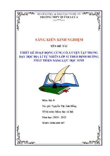 Sáng kiến kinh nghiệm Thiết kế hoạt động củng cố, luyện tập trong dạy học Địa lí tự nhiên lớp 12 theo định hướng phát triển năng lực