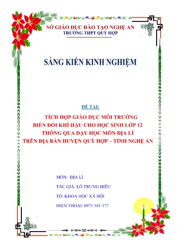 Sáng kiến kinh nghiệm Tích hợp giáo dục môi trường - Biến đổi khí hậu cho học sinh lớp 12 thông qua dạy học môn Địa lý trên địa bàn huyện Quỳ Hợp - Tỉnh Nghệ An