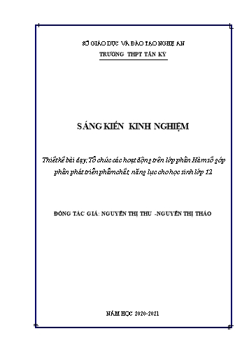 Sáng kiến kinh nghiệm Tổ chức các hoạt động trên lớp phần Hàm số góp phần phát triển phẩm chất, năng lực cho học sinh lớp 12