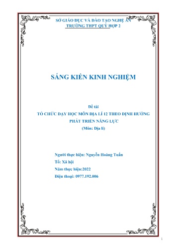 Sáng kiến kinh nghiệm Tổ chức dạy học môn Địa lí 12 theo định hướng phát triển năng lực