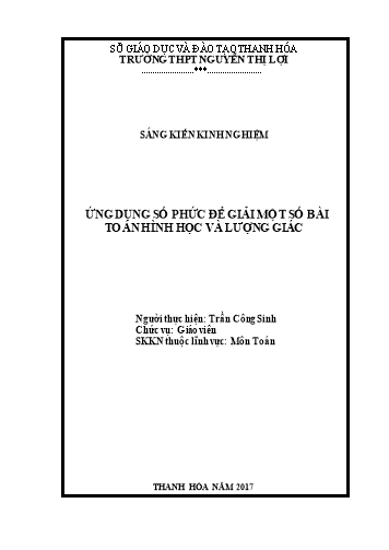 Sáng kiến kinh nghiệm Ứng dụng số phức để giải một số bài toán hình học và lượng giác