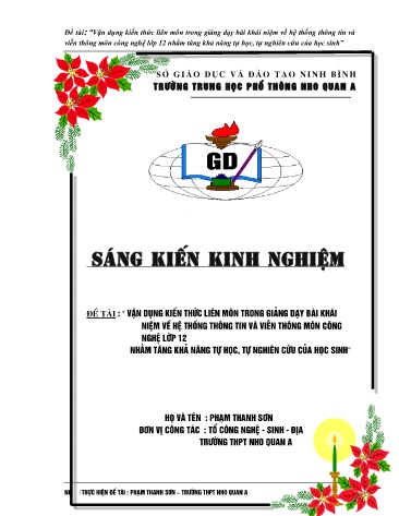 Sáng kiến kinh nghiệm Vận dụng kiến thức liên môn trong giảng dạy bài khái niệm về hệ thống thông tin và viễn thông môn Công nghệ lớp 12 nhằm tăng khả năng tự học, tự nghiên cứu của học sinh