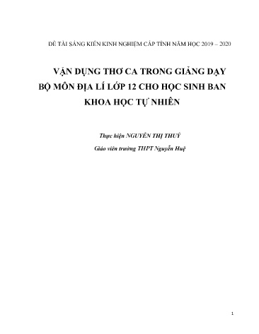 Sáng kiến kinh nghiệm Vận dụng thơ ca trong giảng dạy bộ môn Địa lí lớp 12 cho học sinh ban Khoa học tự nhiên