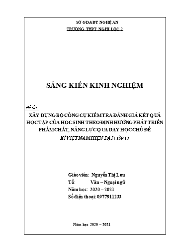 Sáng kiến kinh nghiệm Xây dựng bộ công cụ kiểm tra đánh giá kết quả học tập của học sinh theo định hướng phát triển phẩm chất, năng lực qua dạy học chủ đề Kí Việt Nam hiện đại lớp 12