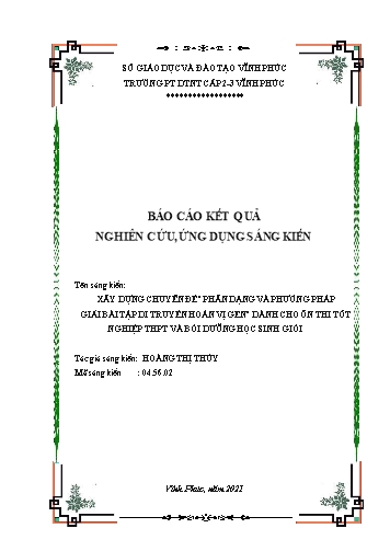 Sáng kiến kinh nghiệm Xây dựng Chuyên đề “Phân dạng và phương pháp giải bài tập di truyền hoán vị gen” dành cho ôn thi tốt nghiệp THPT và bồi dưỡng học sinh giỏi